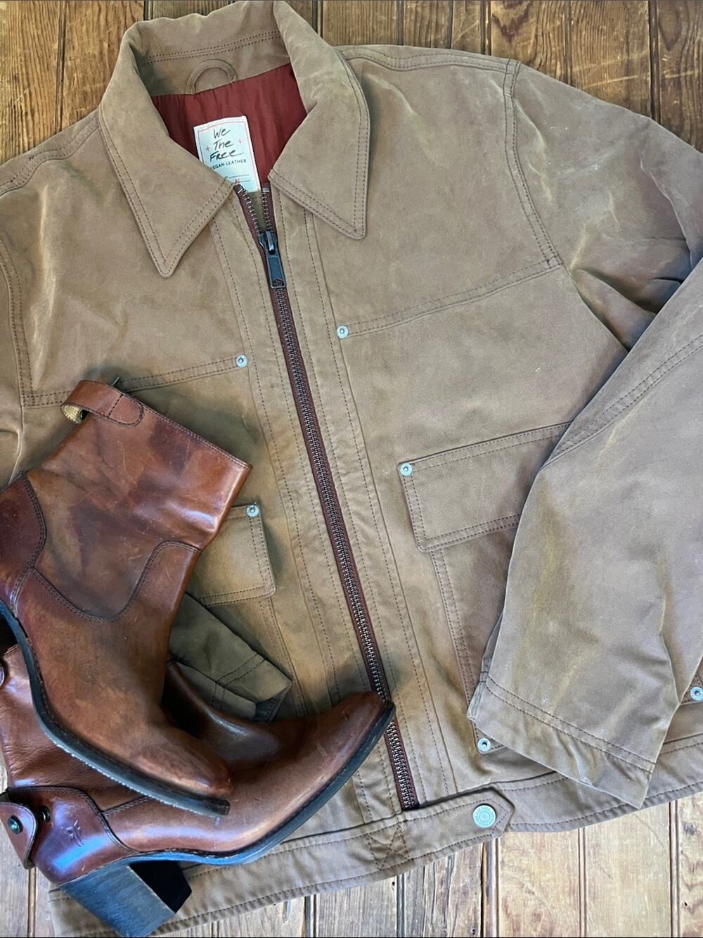 Women’s Free People Jacket faux  Brown Suede Zip-Front EUC size medium